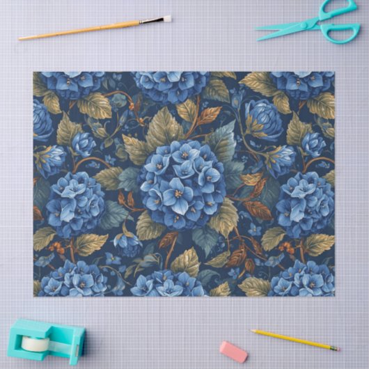 Elegant Faded Hydrangea Floral Pattern Decoupage 薄葉紙 (クラフト)