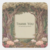 Elegant Fairytale Forest Tree Arch Pink Floral スクエアシール (正面)
