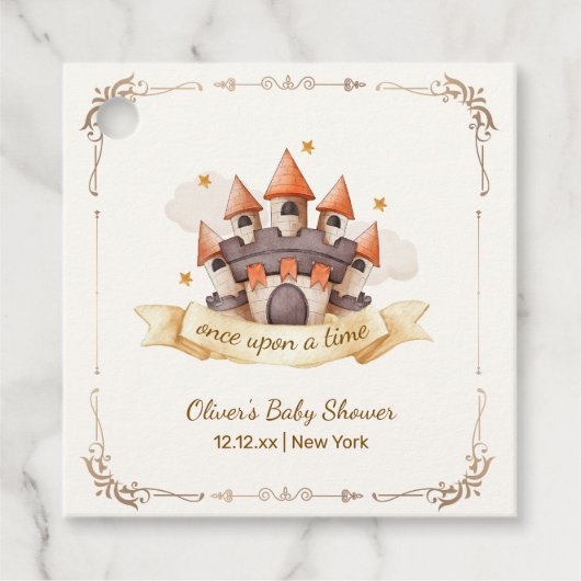 Elegant Fairytale Prince Castle Baby Shower フェイバータグ (正面)