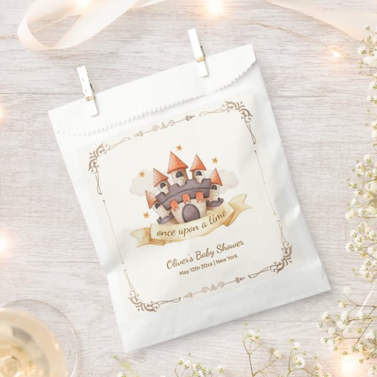 Elegant Fairytale Prince Castle Baby Shower フェイバーバッグ (クリップ留めされた状態)