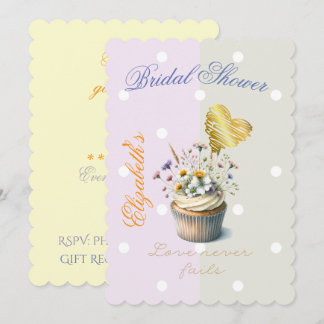 Elegant Faith Floral Cupcake Pastel Dot Gold Heart 招待状