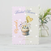 Elegant Faith Floral Cupcake Pastel Dot Gold Heart 招待状 (スタンド正面)