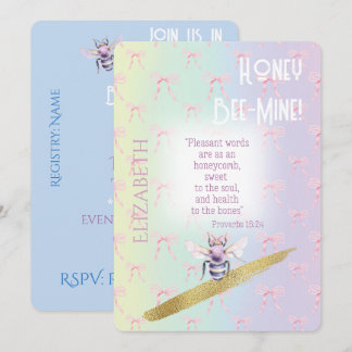 Elegant Faith Pink Bow Grid Rainbow Bee 招待状