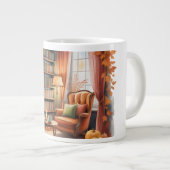 Elegant Fall Bookshelf MUG — Cozy Curtain ジャンボコーヒーマグカップ (正面右)