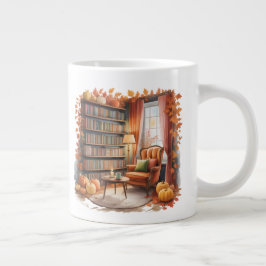Elegant Fall Bookshelf Mug — Cozy Curtain ジャンボコーヒーマグカップ