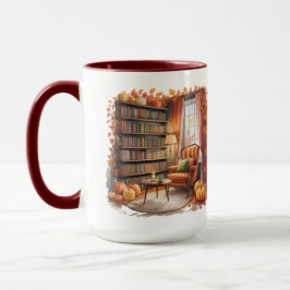 Elegant Fall Bookshelf Mug — Cozy Curtain マグカップ