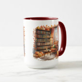 Elegant Fall Bookshelf Mug — Cozy Curtain マグカップ (正面右)