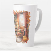 Elegant Fall Bookshelf Tasses — Cozy Curtain カフェラテマグ (右アングル)