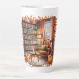 Elegant Fall Bookshelf Tasses — Cozy Curtain カフェラテマグ