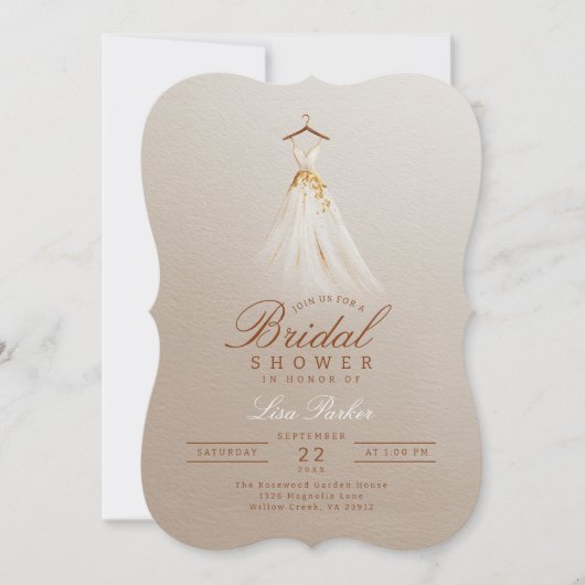Elegant Fall Bridal Shower Gown Invitation 招待状 (正面)