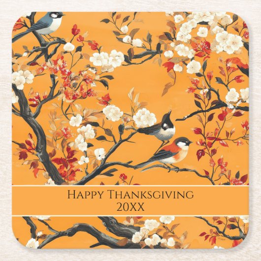 Elegant Fall Chinoiserie Paper Plate スクエアペーパーコースター (正面)