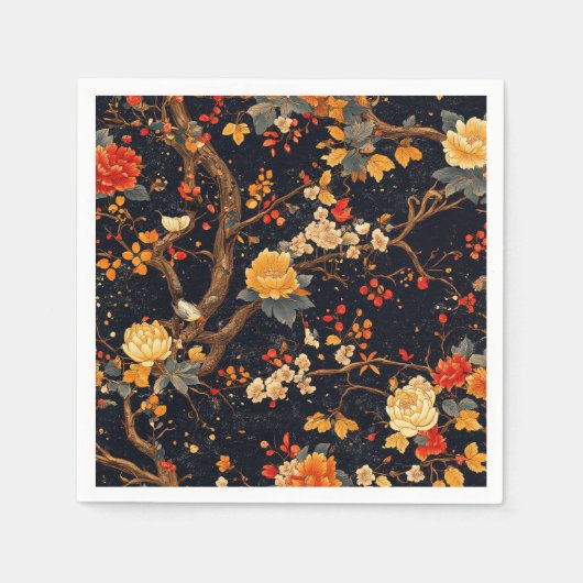 Elegant Fall Chinoiserie Paper Plate スタンダードカクテルナプキン (正面)