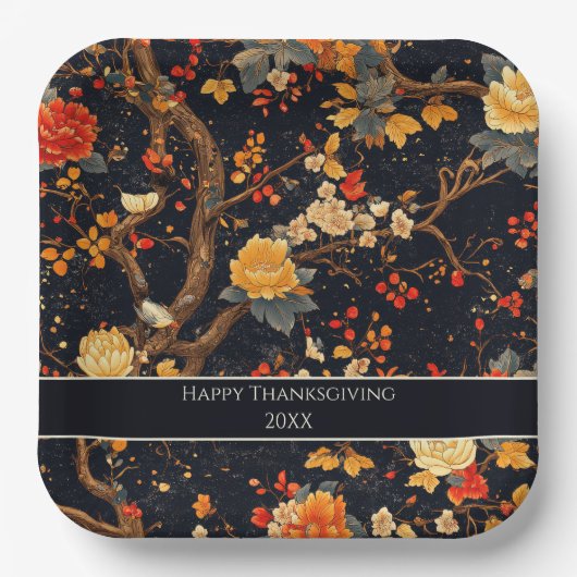 Elegant Fall Chinoiserie Paper Plate ペーパープレート (正面)