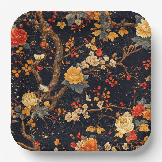 Elegant Fall Chinoiserie Paper Plate ペーパープレート (正面)