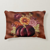 Elegant Fall Embroidered Pumpkin Flowers アクセントクッション (正面)