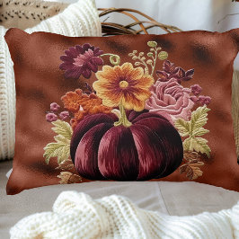 Elegant Fall Embroidered Pumpkin Flowers アクセントクッション