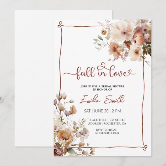 Elegant Fall Floral Autumn Bridal shower 招待状 (正面/裏面)