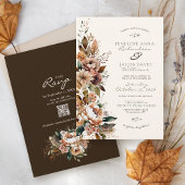 Elegant Fall Floral Dark Brown Boho Autumn Wedding 招待状