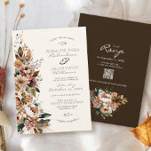 Elegant Fall Floral Dark Brown Boho Autumn Wedding 招待状