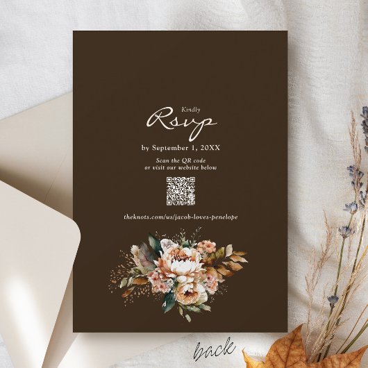 Elegant Fall Floral Dark Brown Boho Autumn Wedding 招待状