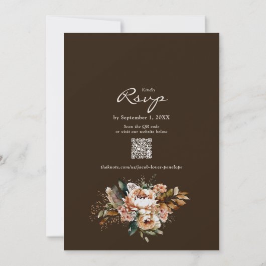 Elegant Fall Floral Dark Brown Boho Autumn Wedding 招待状 (裏面)