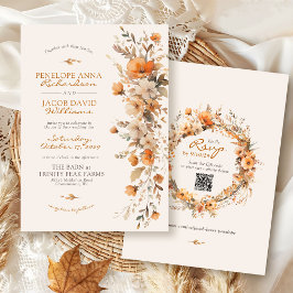 Elegant Fall Floral Ivory Rustic Autumn Wedding 招待状