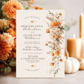 Elegant Fall Floral Ivory Striped Autumn Wedding 招待状