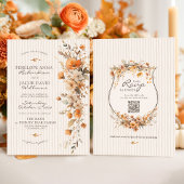 Elegant Fall Floral Ivory Striped Autumn Wedding 招待状