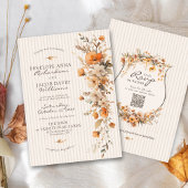 Elegant Fall Floral Ivory Striped Autumn Wedding 招待状