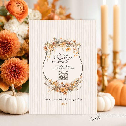 Elegant Fall Floral Ivory Striped Autumn Wedding 招待状