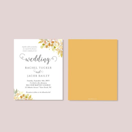 Elegant Fall Floral Orange Gold Wedding Invitation
