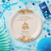 Elegant Fall Floral Orange Pumpkin Baby Shower ペーパープレート (パーティー)