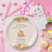 Elegant Fall Floral Orange Pumpkin Baby Shower ペーパープレート (パーティー)