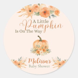 Elegant Fall Floral Orange Pumpkin Baby Shower ラウンドシール