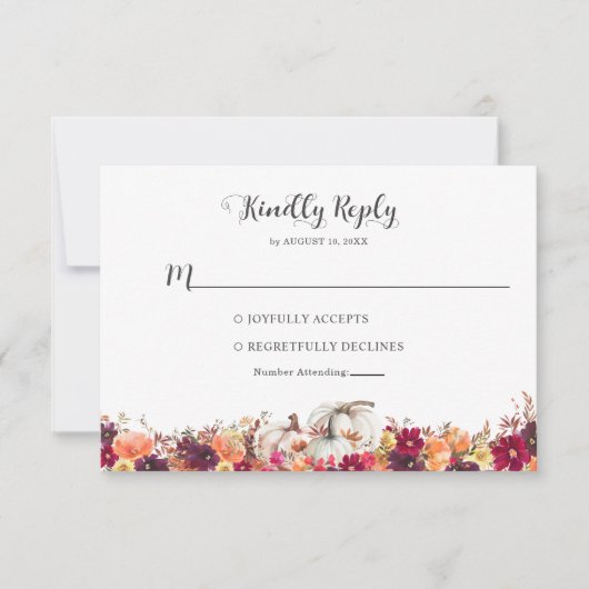 Elegant Fall Floral Pumpkin Wedding RSVP (正面)