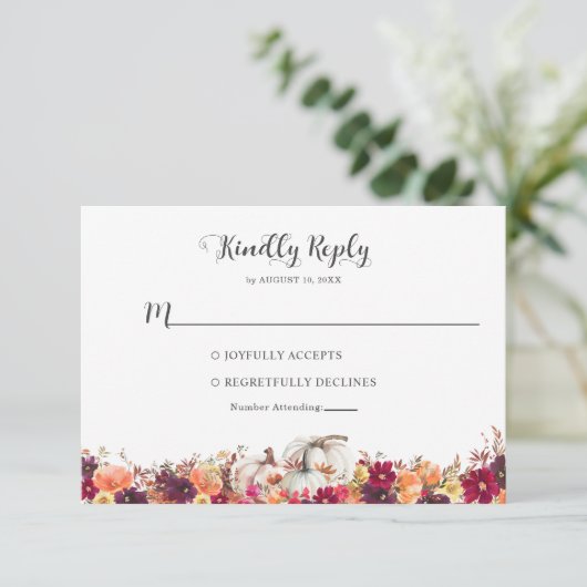 Elegant Fall Floral Pumpkin Wedding RSVP (スタンド正面)