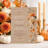 Elegant Fall Floral Rustic Kraft Autumn QR Wedding 招待状