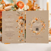 Elegant Fall Floral Rustic Kraft Autumn QR Wedding 招待状