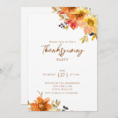 Elegant Fall Floral Thanksgiving Party  招待状 (正面/裏面)