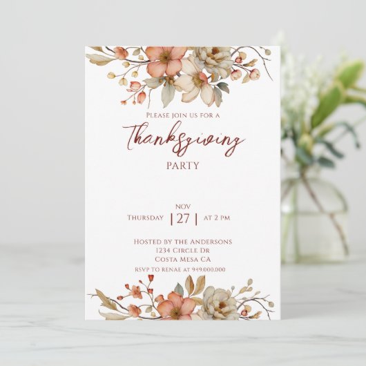 Elegant Fall Floral Thanksgiving Party  招待状 (スタンド正面)