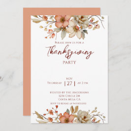 Elegant Fall Floral Thanksgiving Party 招待状