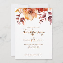 Elegant Fall Floral Thanksgiving Party 招待状