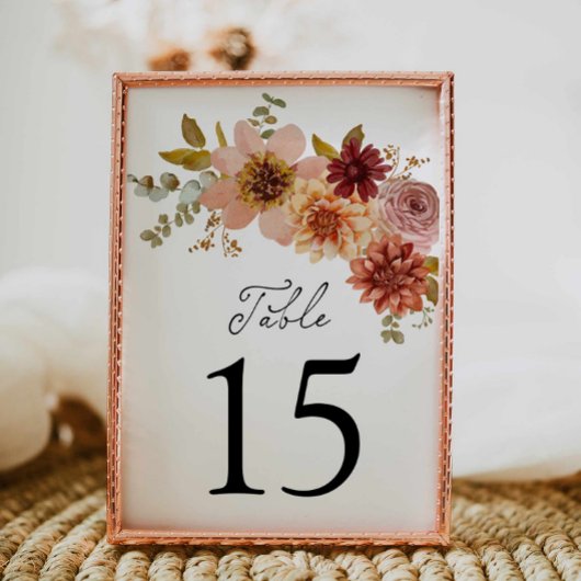 Elegant Fall Floral Wedding Table Number Sign テーブルナンバー