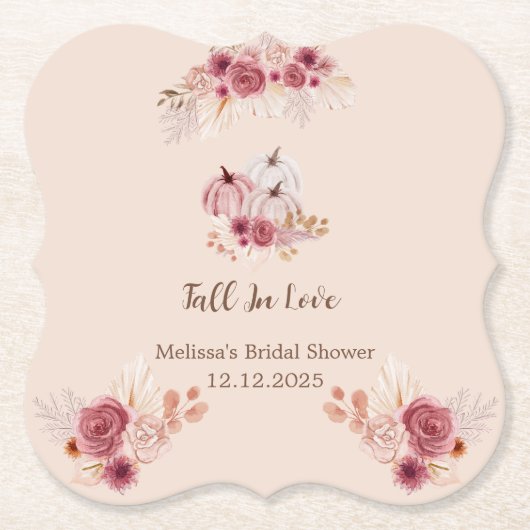 Elegant Fall In Love Boho Bridal Shower ペーパーコースター (正面)