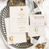 Elegant Fall Leaves Autumn Rustic Ribbon Wedding 招待状