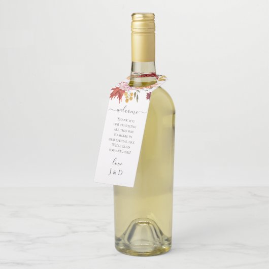 Elegant Fall Leaves Autumn Wedding  ボトルネックタグ (アングル)