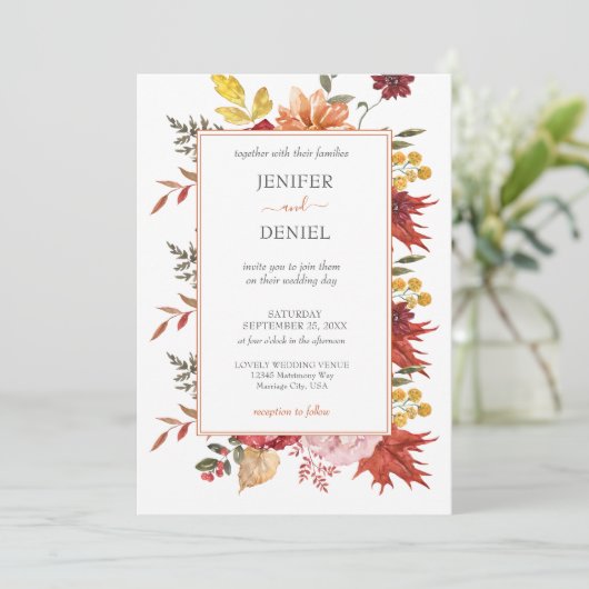 Elegant Fall Leaves Autumn Wedding  招待状 (スタンド正面)