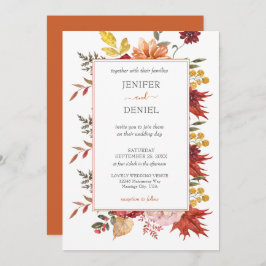 Elegant Fall Leaves Autumn Wedding  招待状