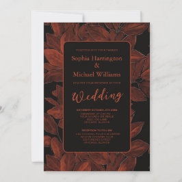 Elegant Fall Leaves Autumn Wedding Invite QR Code 招待状