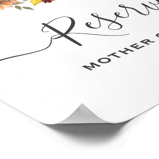 Elegant Fall Leaves Autumn Wedding Reserved Sign ポスター (角)